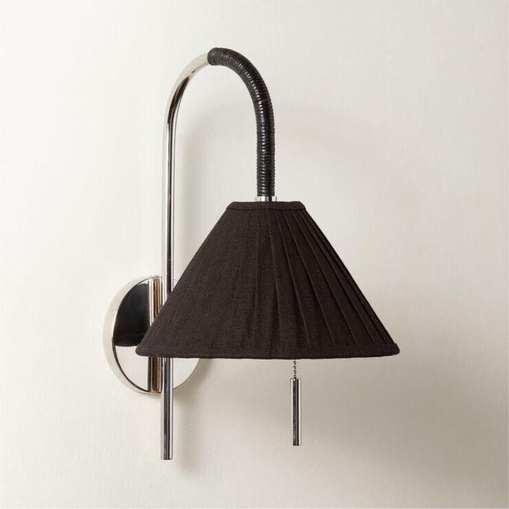 Crate & Barrel CB2-LTSG-10BK Pogo Black Cane Wall Sconce Chrome Pleated 9-Inch